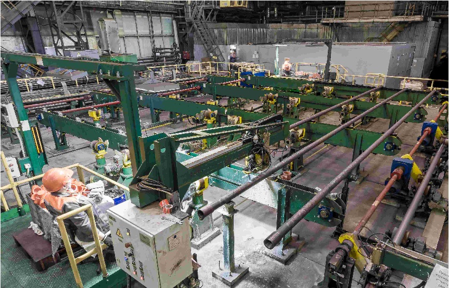 Транспортная система участка обработки концов труб с комплексом маркировки, взвешивания и измерения длины